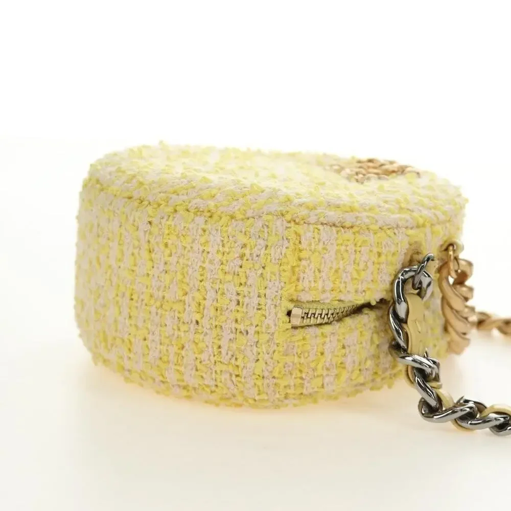 Chanel Chain Shoulder Bag Yellow Canvas